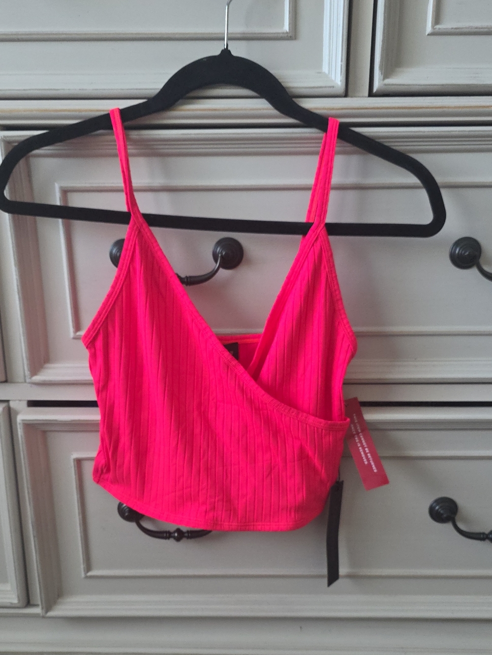 Carbon38 Neon Pink Ribbed Wrap Camisole